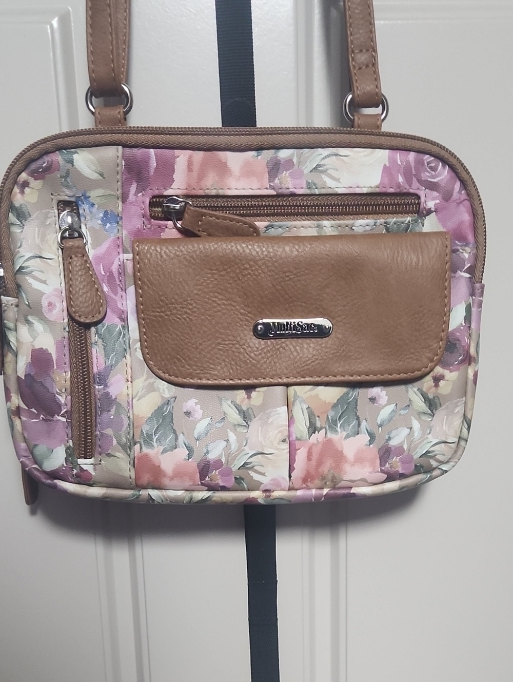 Multisac Floral Crossbody with Tan Trim